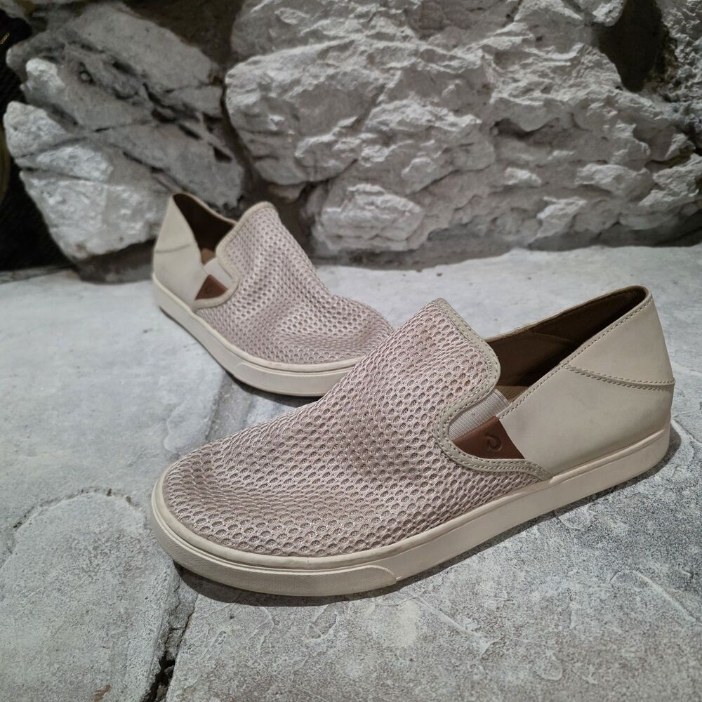 OluKai Pehuea Slip-On Sneakers Women's US 10 EU 40 Tan Mesh Casual Flats